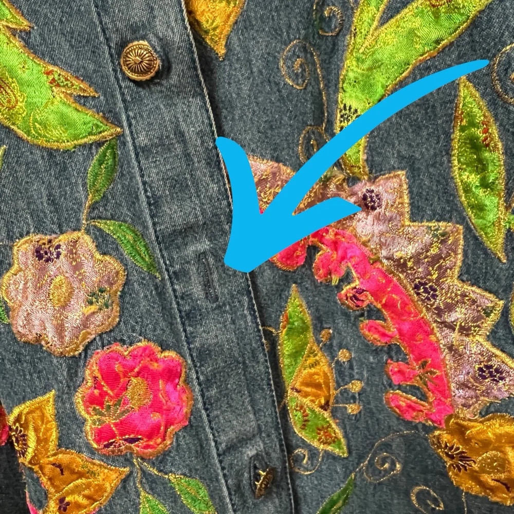 Carolina Blues Plus Denim Jacket 20W Embroidered Floral Boho Pink Collar - Picture 5 of 16